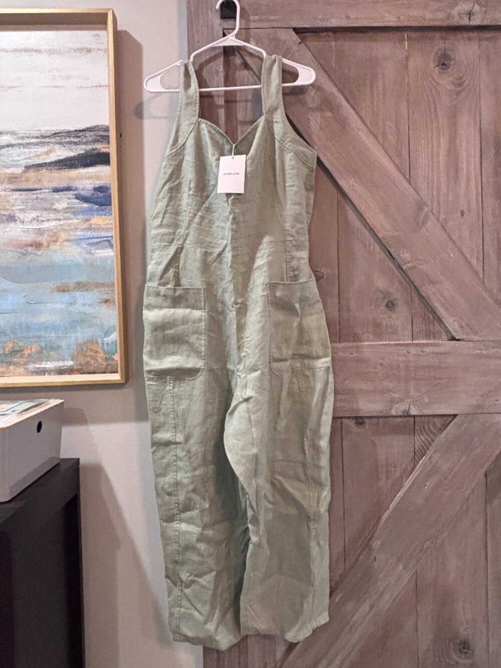 Everlane The Utility Coverall Jumpsuit in Linen | Seagrass Size 14 NWT